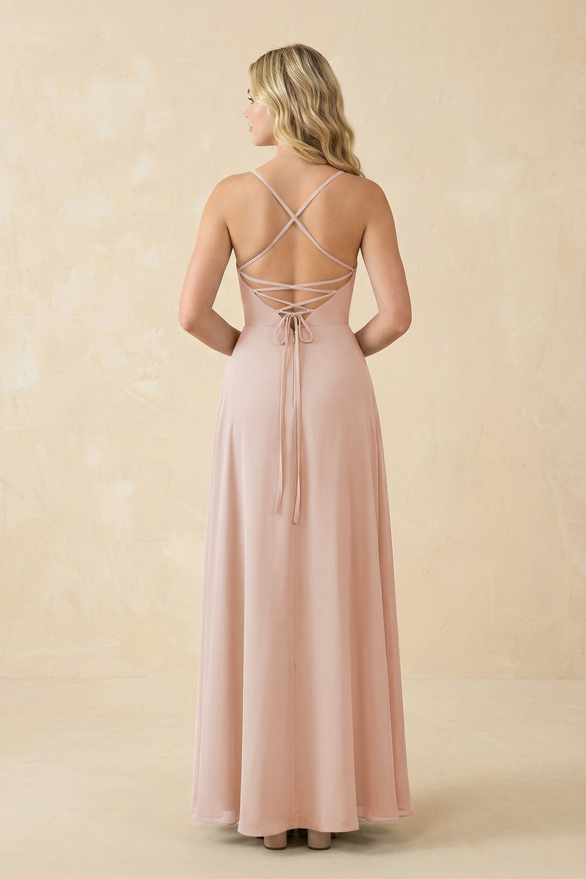 A-Line Chiffon Spaghetti Strap Bridesmaid Dress in Pale Blush