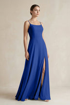 A-Line Chiffon Spaghetti Strap Bridesmaid Dress in Royal Blue