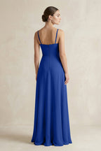 A-Line Chiffon Spaghetti Strap Bridesmaid Dress in Royal Blue