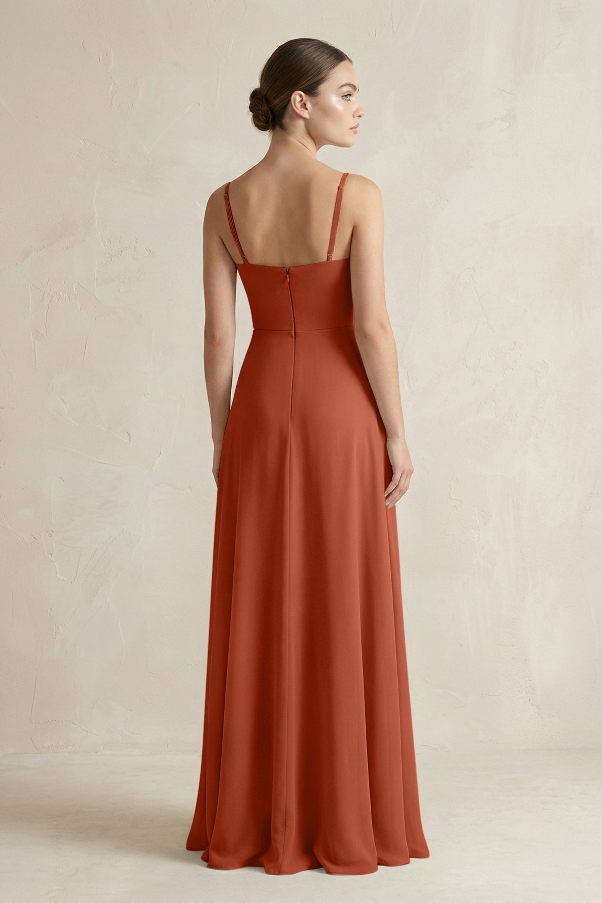 A-Line Chiffon Spaghetti Strap Bridesmaid Dress in Spice