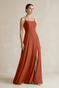 A-Line Chiffon Spaghetti Strap Bridesmaid Dress in Spice