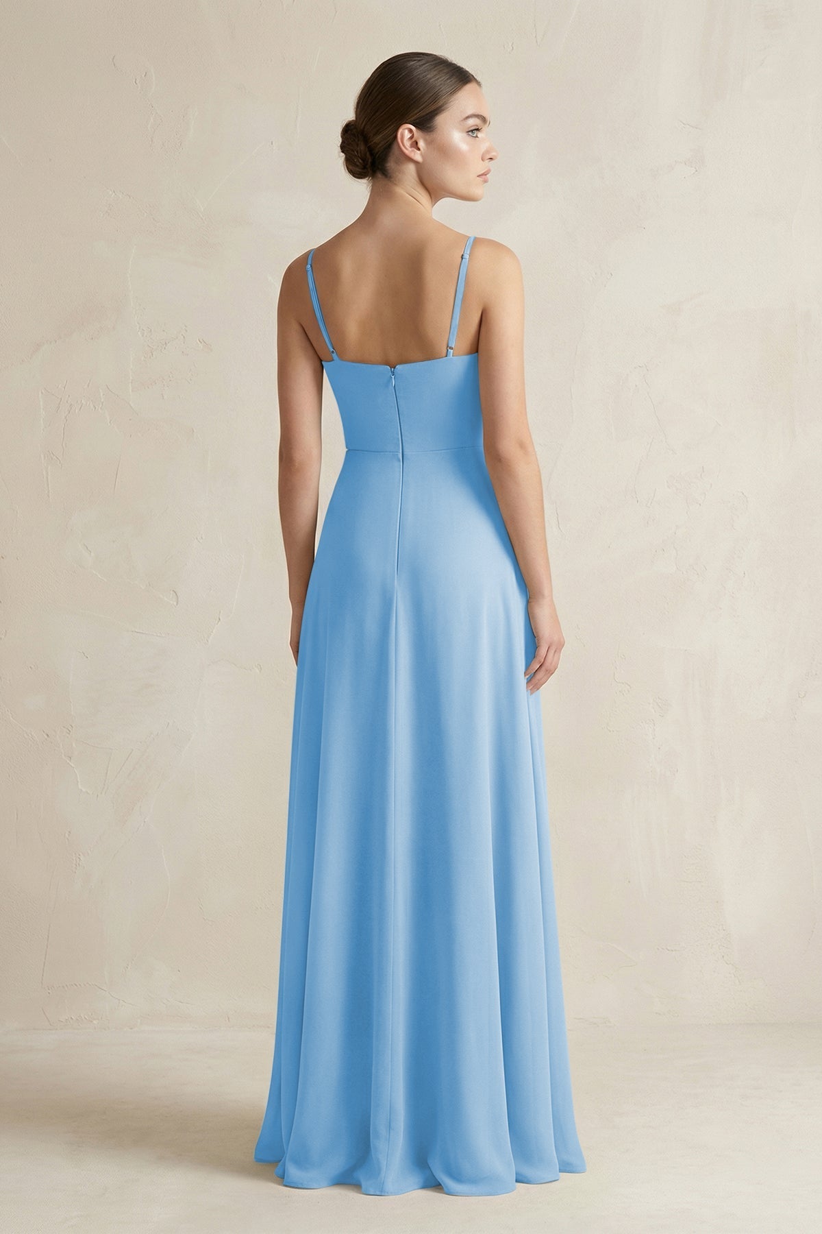 A-Line Chiffon Spaghetti Strap Bridesmaid Dress in Steel Blue