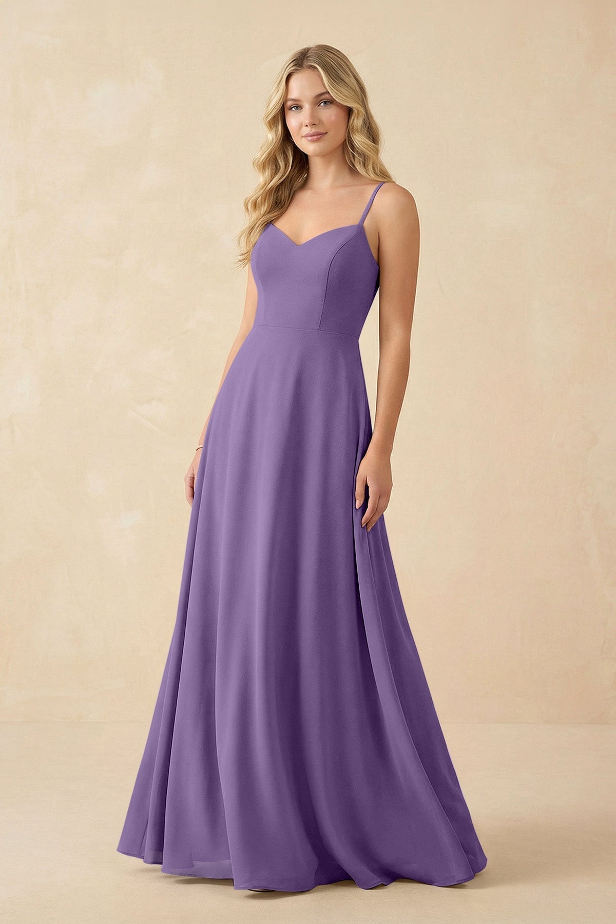 A-Line Chiffon Spaghetti Strap Bridesmaid Dress in Tahiti