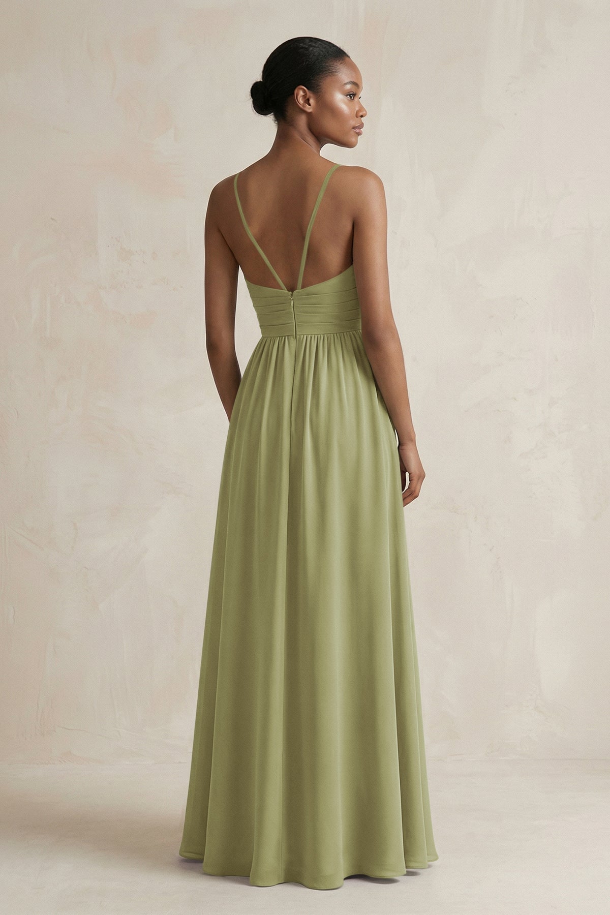 A-Line Halter Chiffon Ruched Bridesmaid Dress in Moss Green