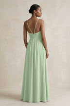 A-Line Halter Chiffon Ruched Bridesmaid Dress in Sage
