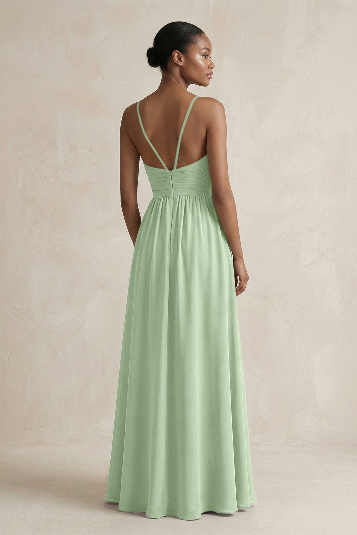 A-Line Halter Chiffon Ruched Bridesmaid Dress in Sage