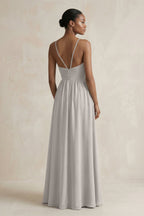 A-Line Halter Chiffon Ruched Bridesmaid Dress in Silver