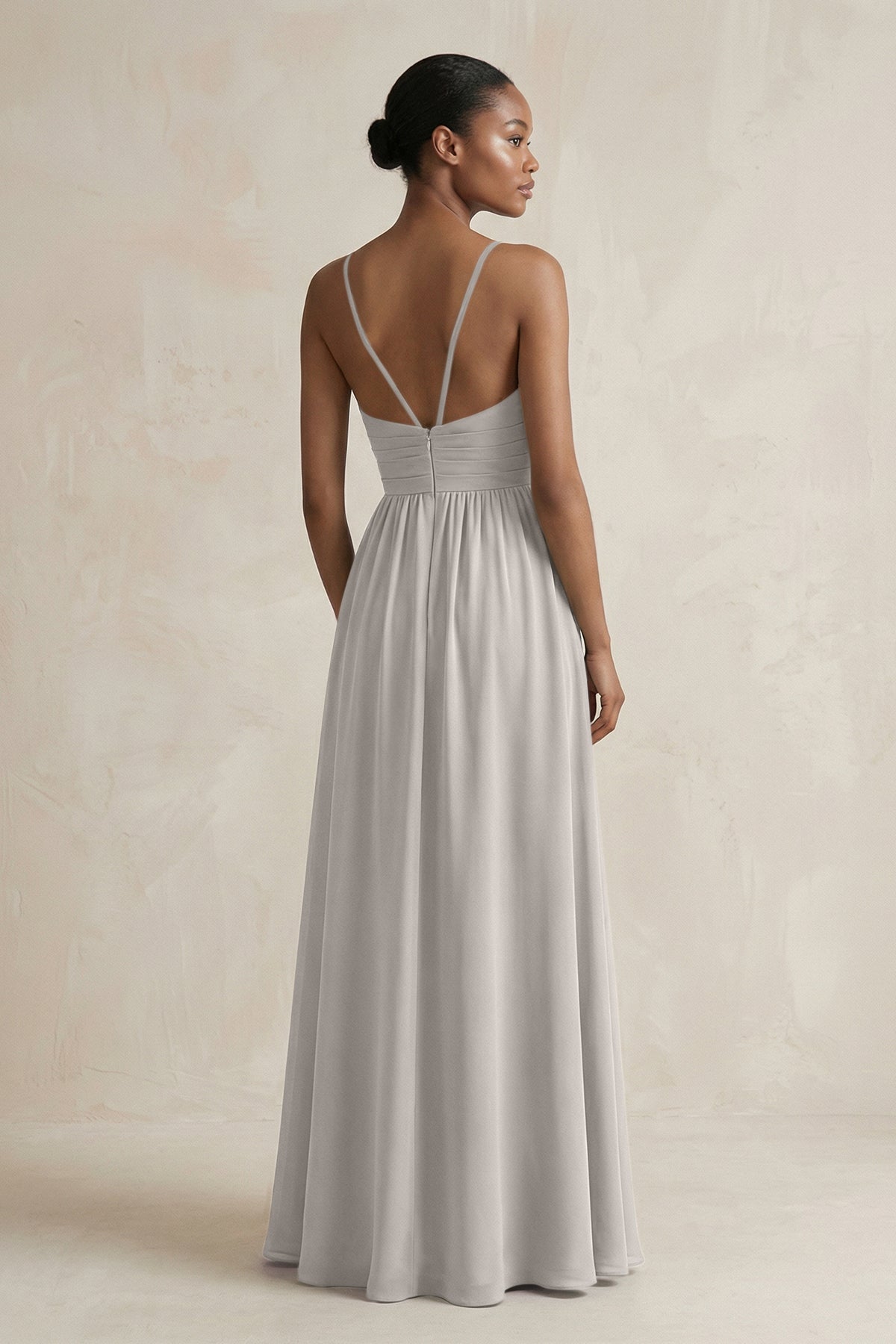 A-Line Halter Chiffon Ruched Bridesmaid Dress in Silver