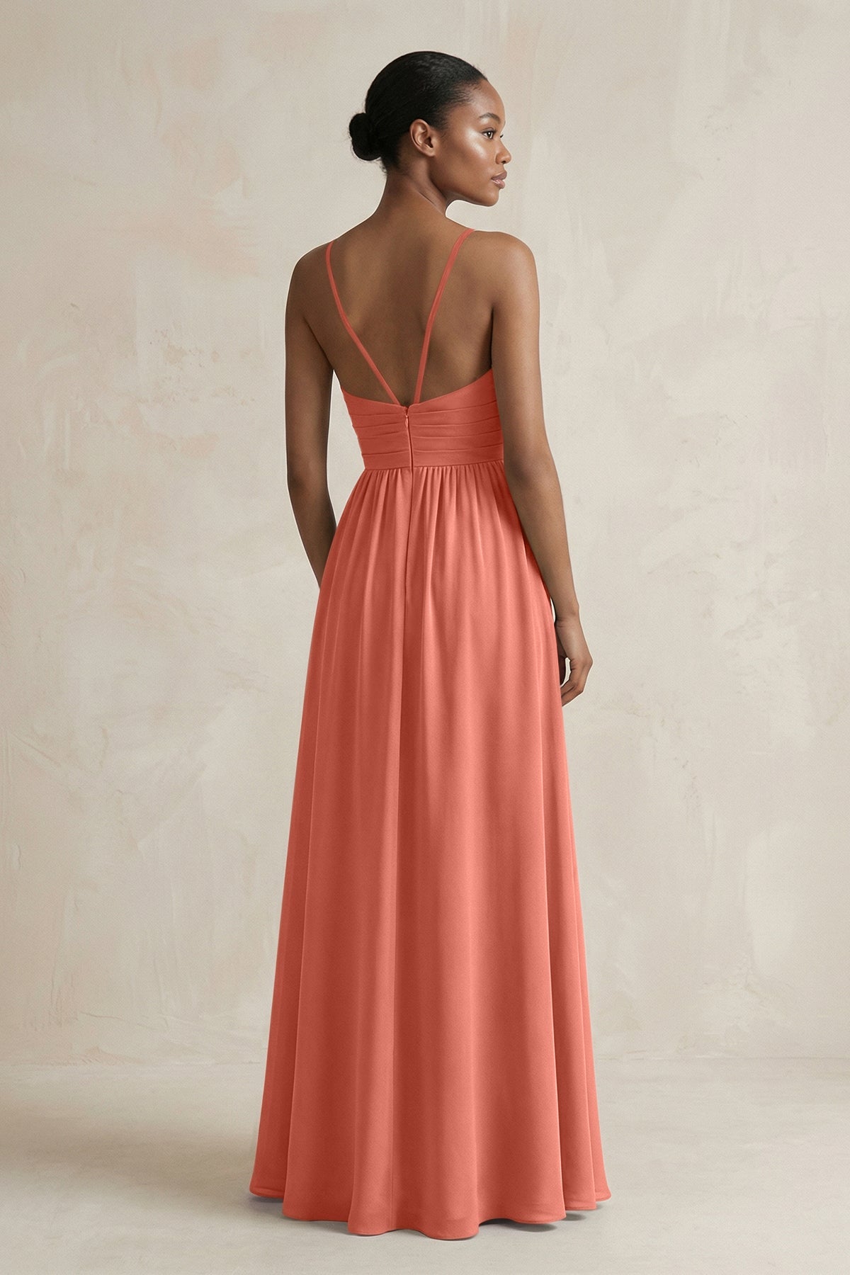 A-Line Halter Chiffon Ruched Bridesmaid Dress in Wild Rose