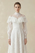 A-Line High Neck Long Sleeve Lace Wedding Dress