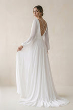 A-Line Boat Neck Chiffon Wedding Dresses in White