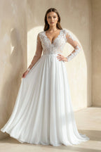 A-Line Long Sleeve Lace Wedding Dress in White