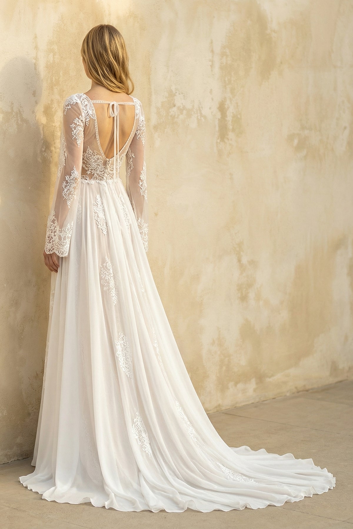 A-Line Long Sleeves Lace Wedding Dress in White