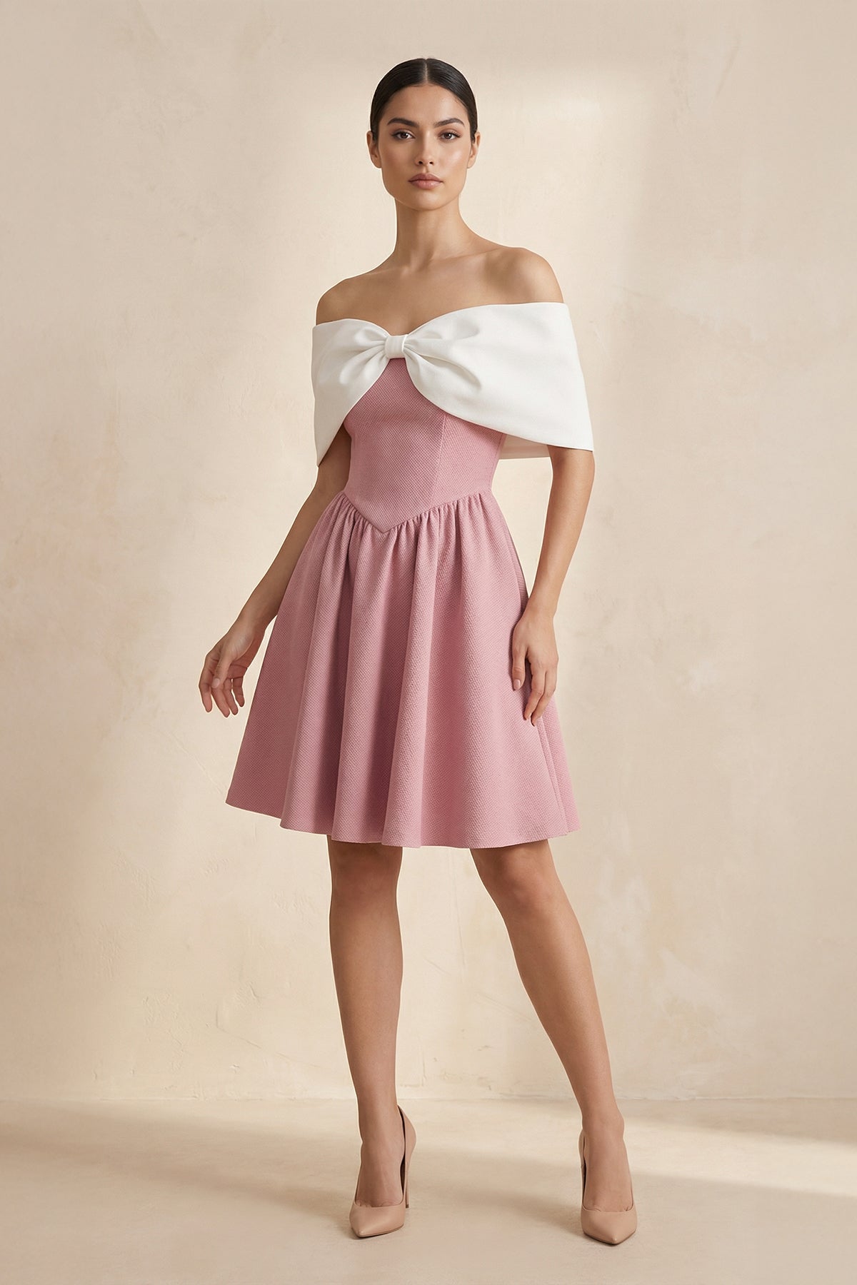 A-Line Mini Dress With Bow Cape in Pink