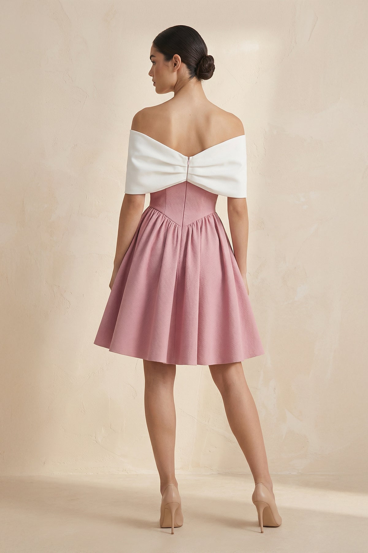 A-Line Mini Dress With Bow Cape in Pink