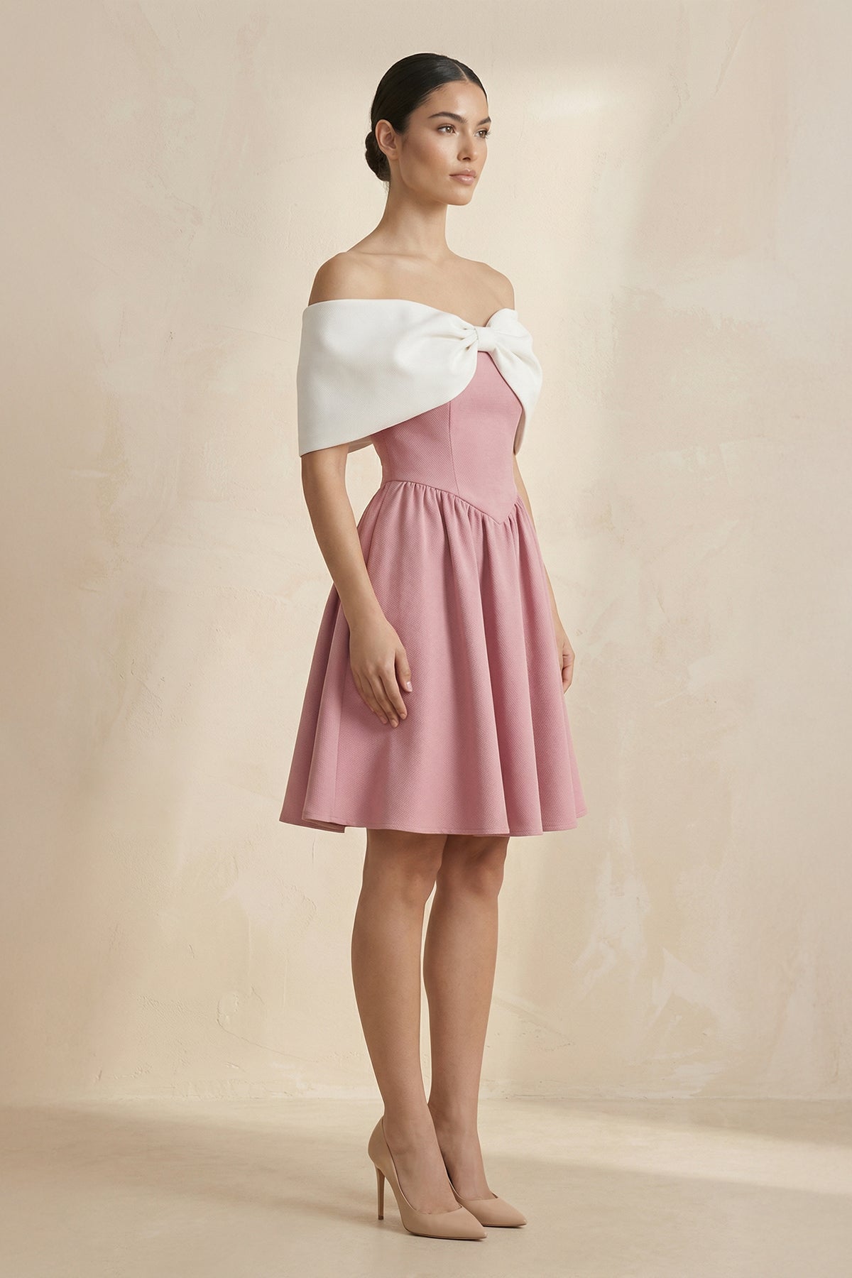 A-Line Mini Dress With Bow Cape in Pink