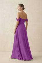 A-Line Off-the-Shoulder Chiffon Bridesmaid Dress in Amethyst