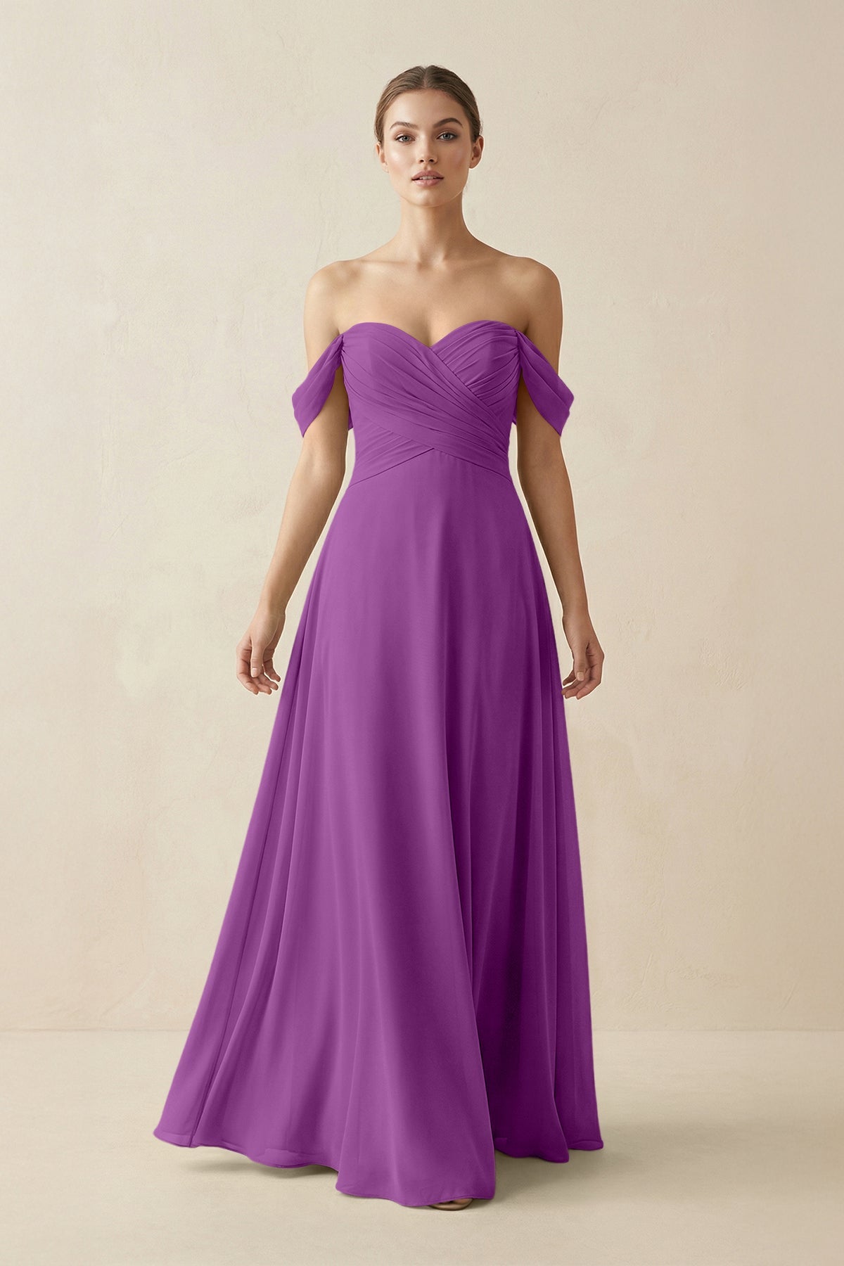 A-Line Off-the-Shoulder Chiffon Bridesmaid Dress in Amethyst
