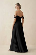 A-Line Off-the-Shoulder Chiffon Bridesmaid Dress in Black