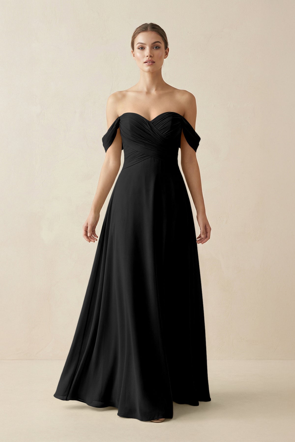 A-Line Off-the-Shoulder Chiffon Bridesmaid Dress in Black