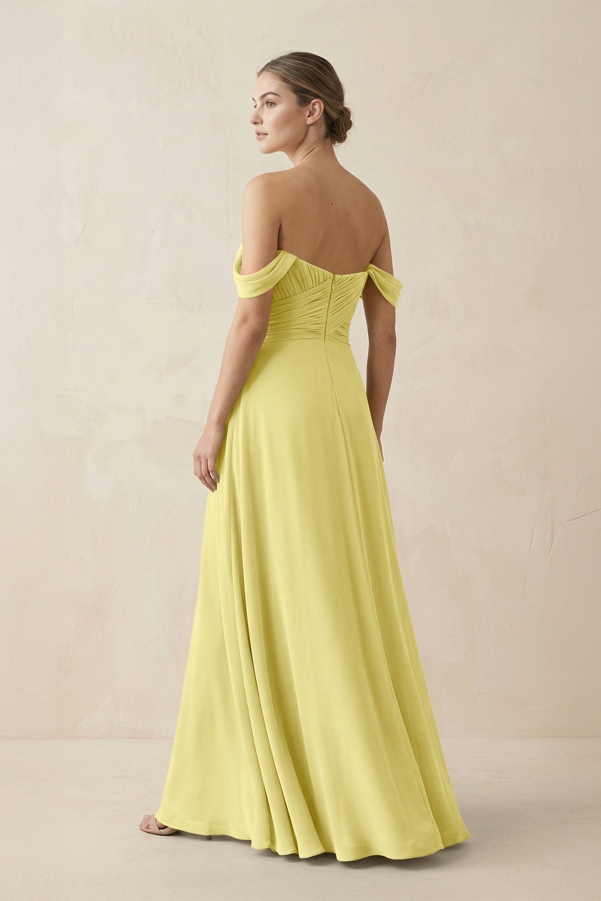 A-Line Off-the-Shoulder Chiffon Bridesmaid Dress in Buttercup