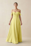 A-Line Off-the-Shoulder Chiffon Bridesmaid Dress in Buttercup