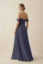 A-Line Off-the-Shoulder Chiffon Bridesmaid Dress in Dusk Blue