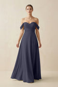 A-Line Off-the-Shoulder Chiffon Bridesmaid Dress in Dusk Blue
