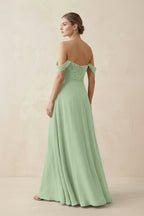 A-Line Off-the-Shoulder Chiffon Bridesmaid Dress in Sage