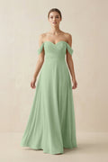 A-Line Off-the-Shoulder Chiffon Bridesmaid Dress in Sage