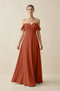 A-Line Off-the-Shoulder Chiffon Bridesmaid Dress in Spice