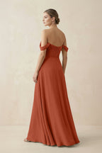 A-Line Off-the-Shoulder Chiffon Bridesmaid Dress in Spice