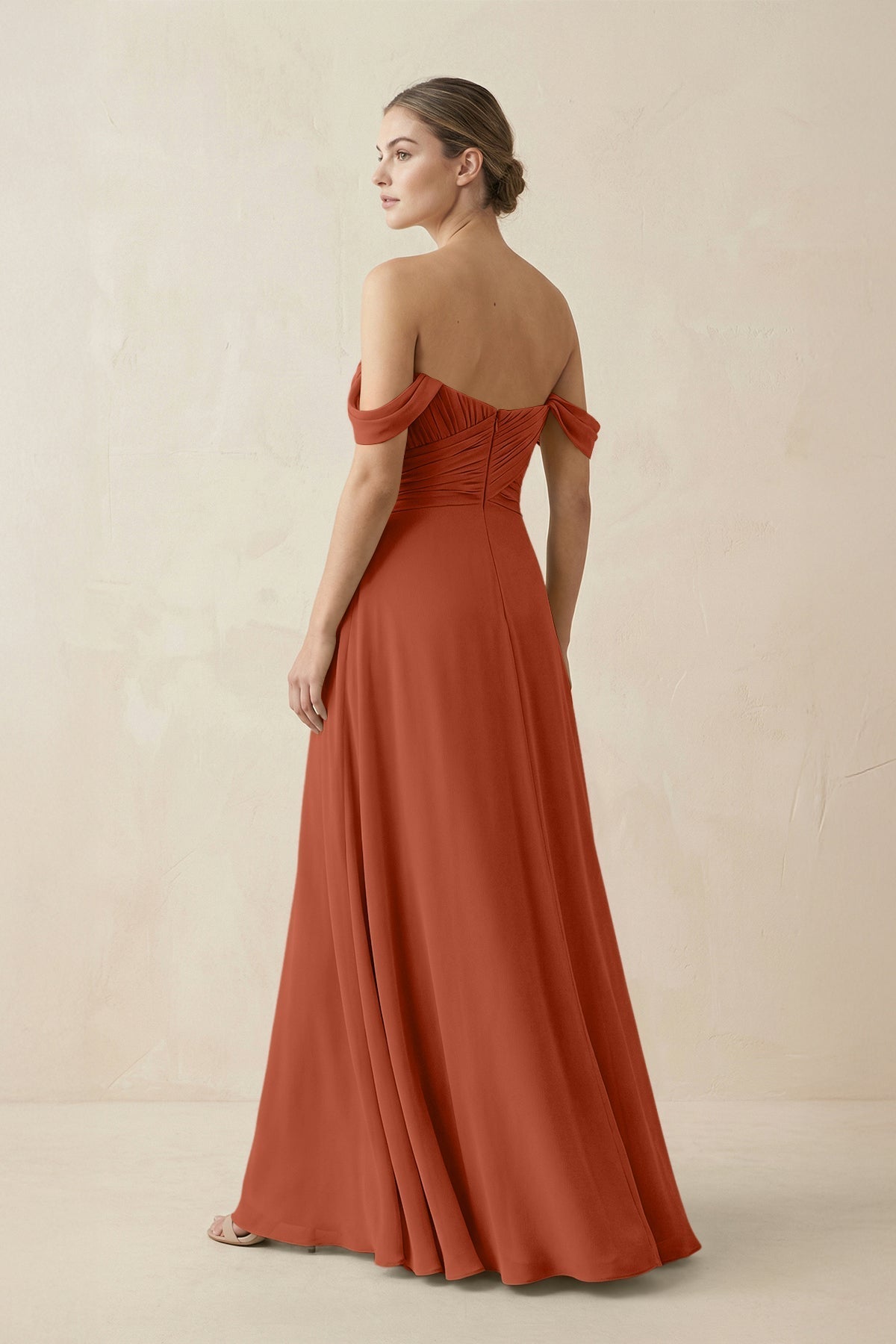 A-Line Off-the-Shoulder Chiffon Bridesmaid Dress in Spice