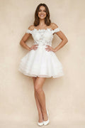 A-Line Off-the-Shoulder Lace Mini Wedding Dress