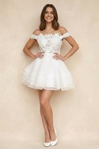 A-Line Off-the-Shoulder Lace Mini Wedding Dress