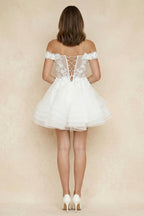 A-Line Off-the-Shoulder Lace Mini Wedding Dress