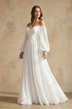 A Line Off The Shoulder Long Sleeves Chiffon Wedding Dress