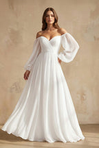 A Line Off The Shoulder Long Sleeves Chiffon Wedding Dress