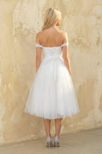 A Line Off-The-Shoulder Tulle Wedding Dress in White