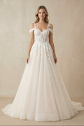 A-Line Off-The-Shoulder Tulle Wedding Dresses in Ivory