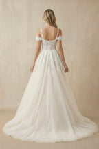 A-Line Off-The-Shoulder Tulle Wedding Dresses in Ivory