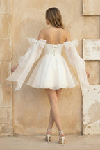A Line Organza  Off-the-Shoulder Long Sleeves Wedding Dress in White