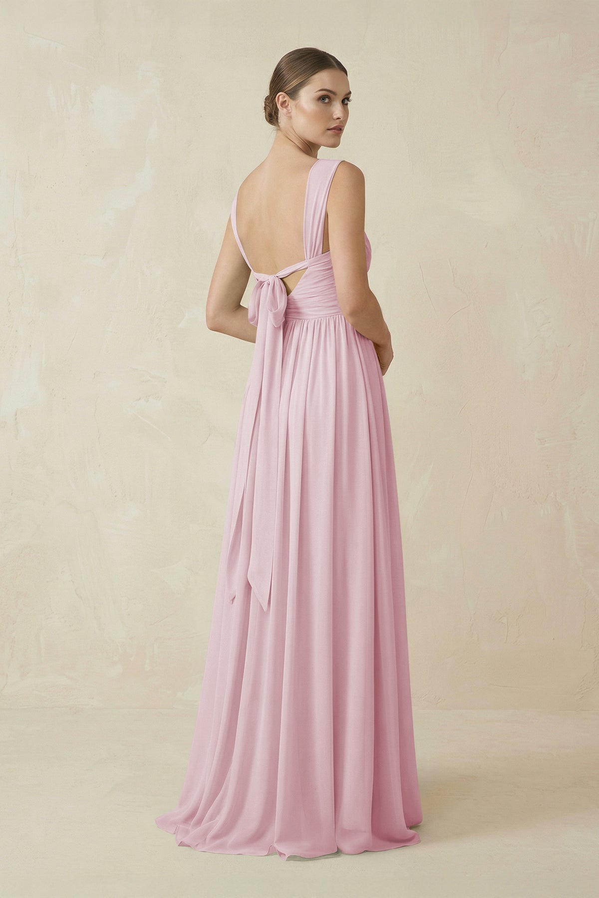 A-Line Pleated Chiffon Long Bridesmaid Dress in Candy Pink