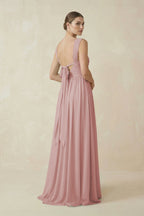 A-Line Pleated Chiffon Long Bridesmaid Dress in Dusty Rose