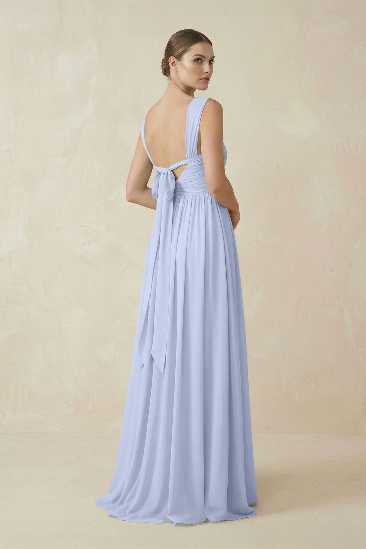 A-Line Pleated Chiffon Long Bridesmaid Dress in Ice