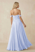 A-Line Pleated Long Chiffon Bridesmaid Dress in Ice