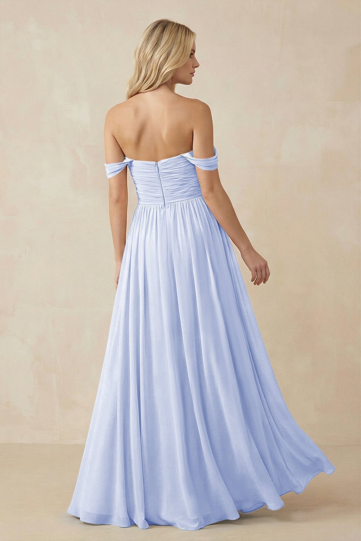A-Line Pleated Long Chiffon Bridesmaid Dress in Ice