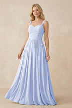 A-Line Pleated Long Chiffon Bridesmaid Dress in Ice