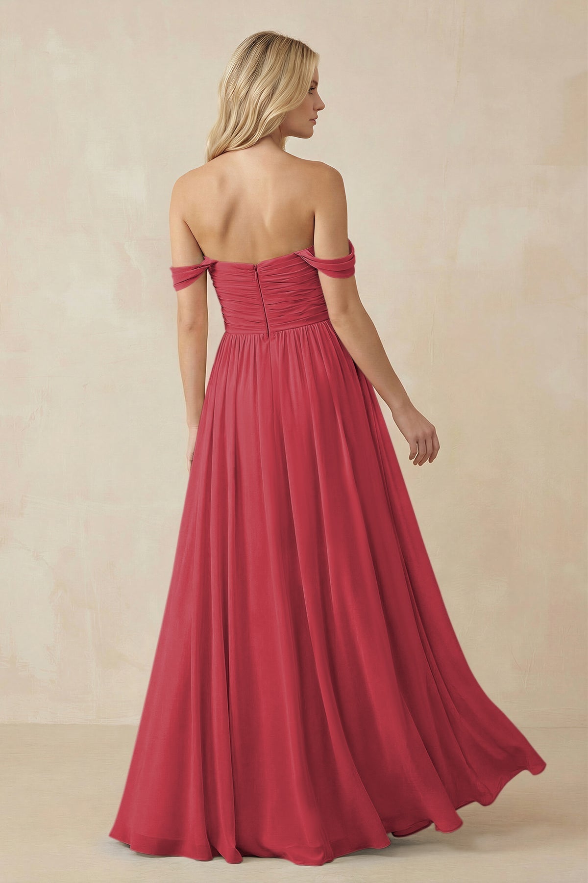 A-Line Pleated Long Chiffon Bridesmaid Dress in Merlot