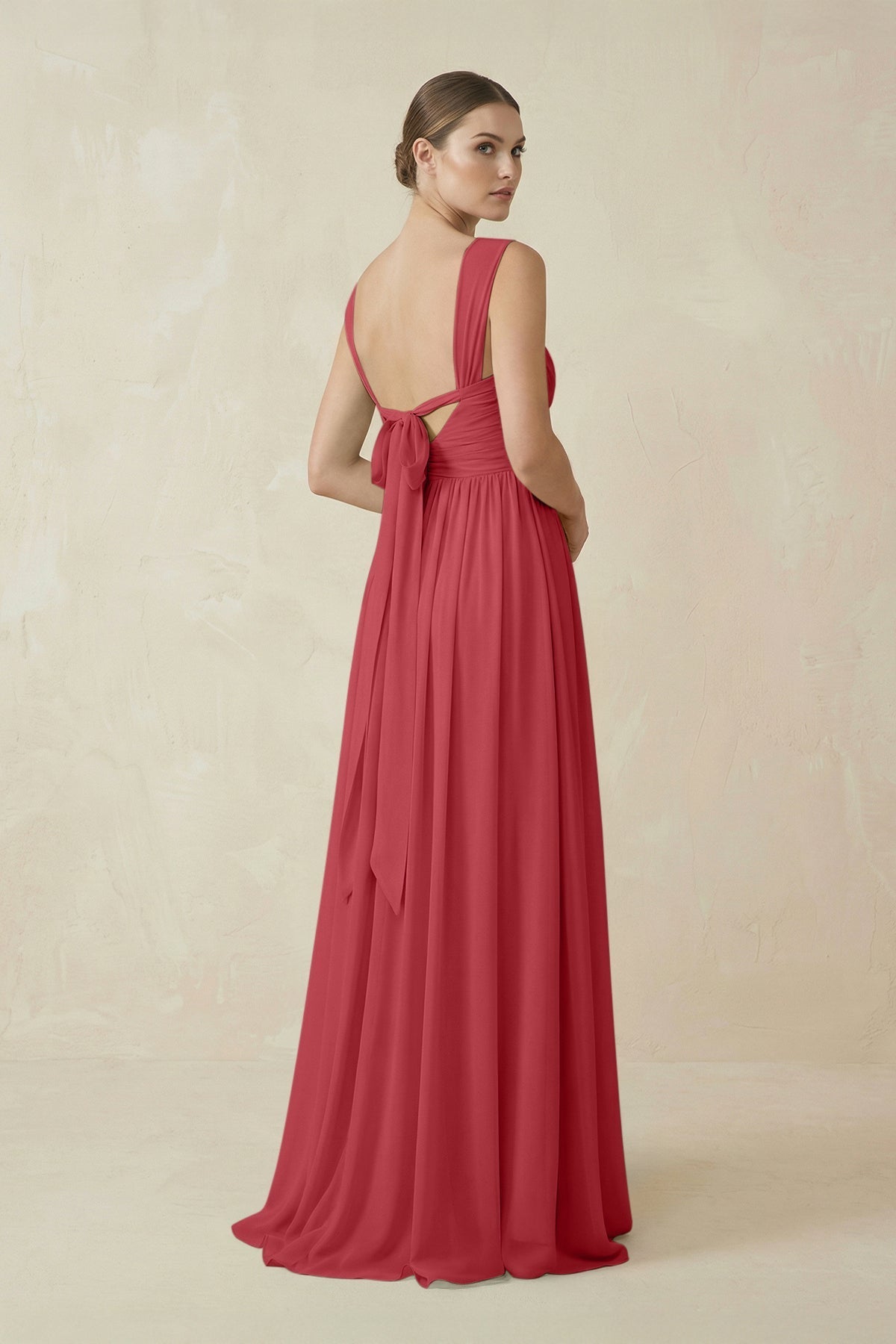 A-Line Pleated Chiffon Long Bridesmaid Dress in Merlot